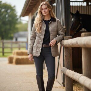 Liz Claiborne Corduroy Collar Beige Quilted Removable Lining Barn Coat Womens XL